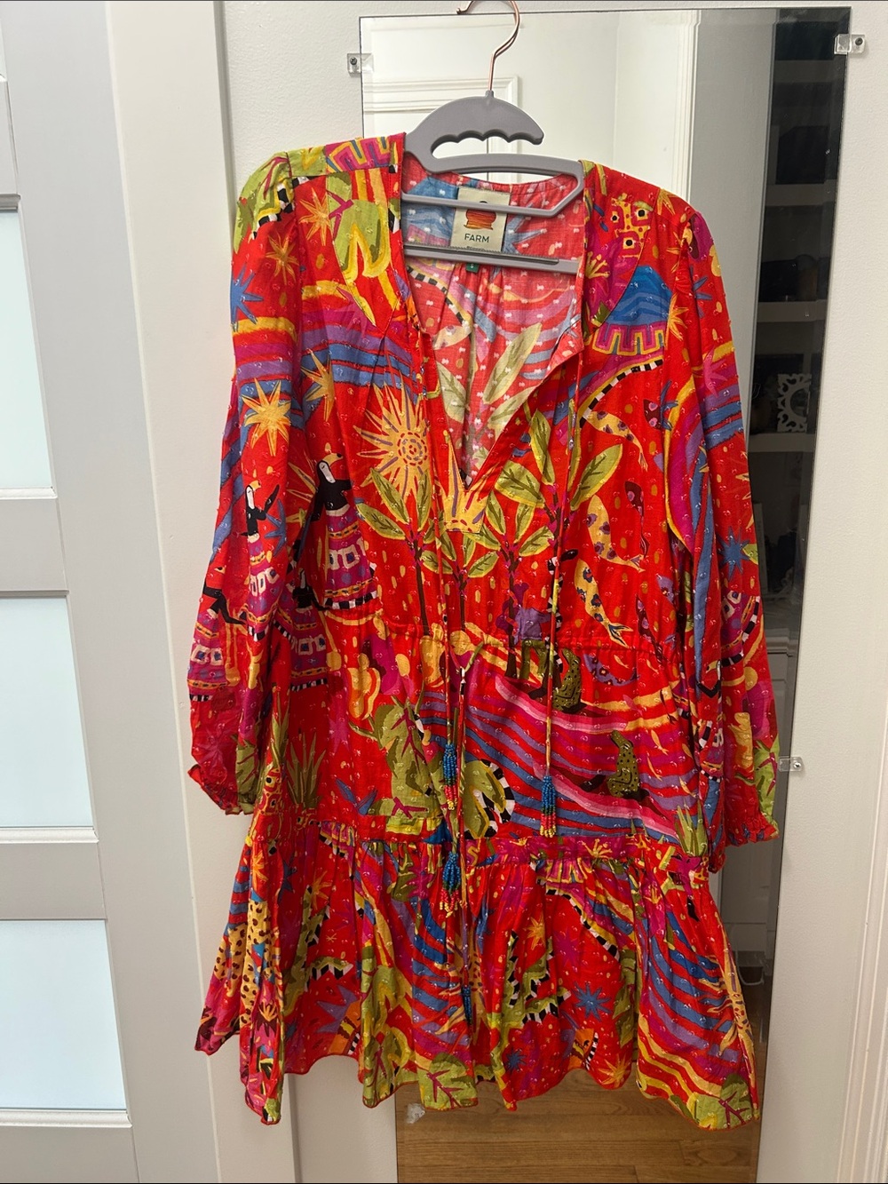 FARM Rio Red Multicolor Printed Tiered Tunic Dress